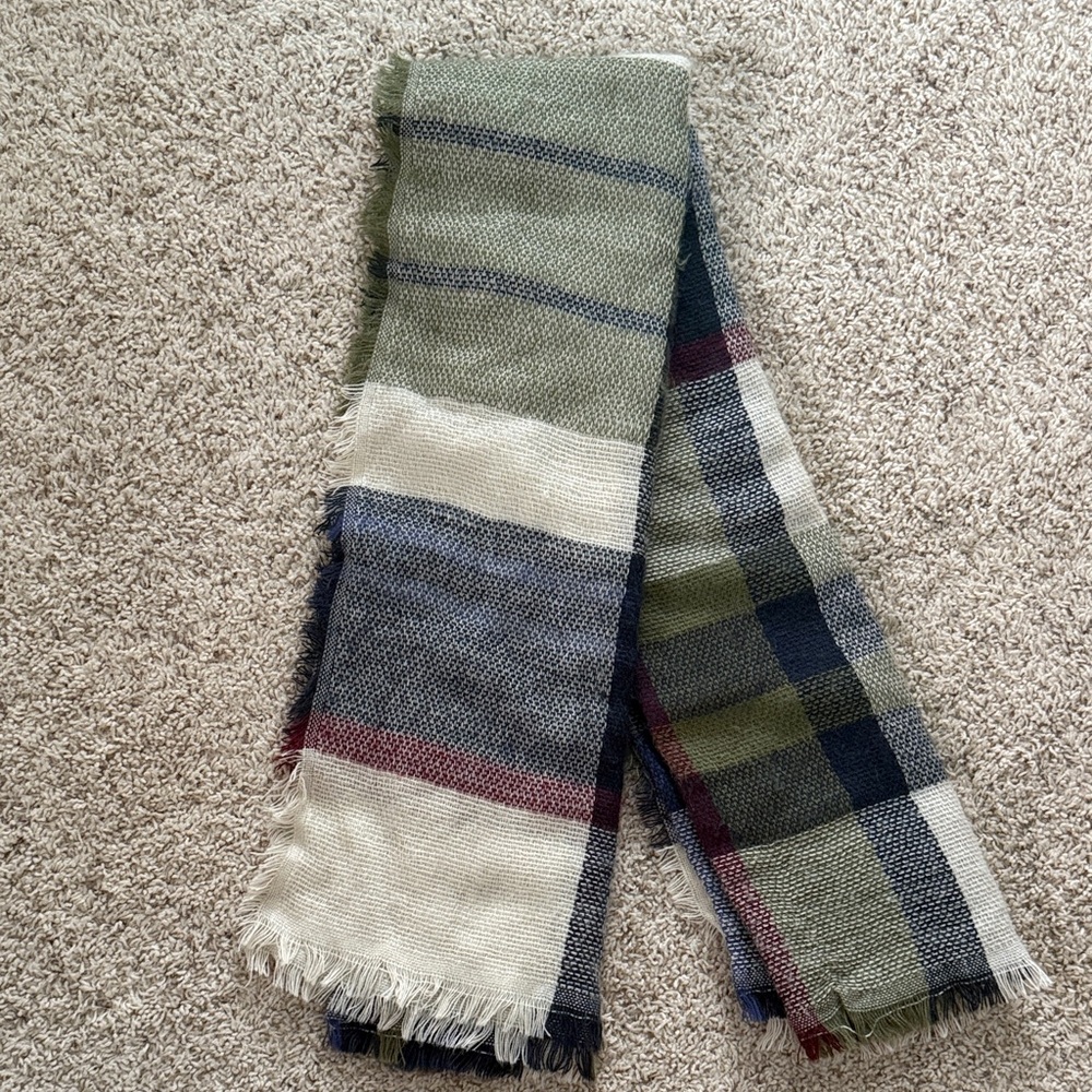 Altar'd State Plaid Scarf in Green and Cream